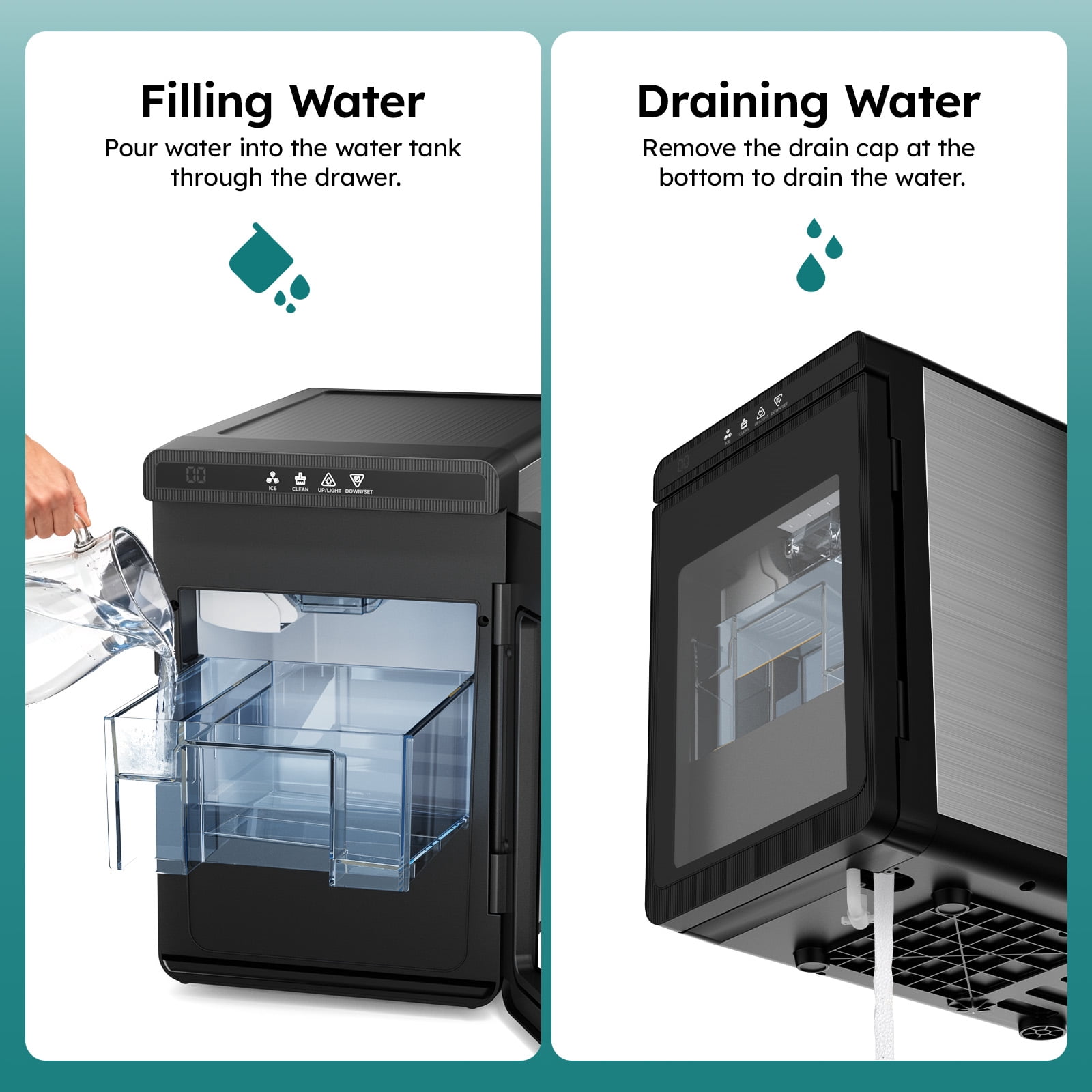 Ecojoy 1.7" Large Cube Ice Maker Countertop with 150 Pcs/Day, Nugget Ice Machine with Scoop & Basket, Self-Cleaning, Portable Ice Maker for Whiskey, Cocktails, and Iced Beverages