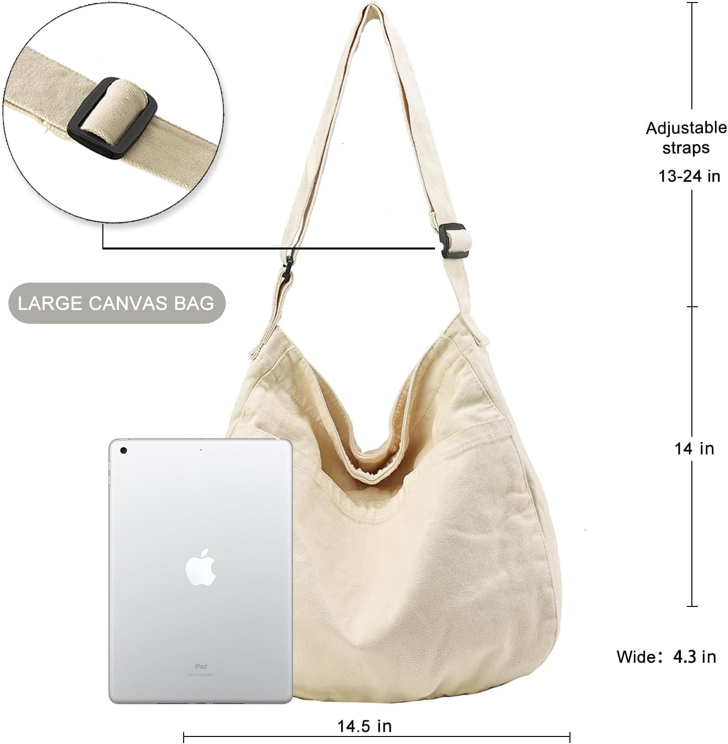 JennyShop Large Capacity Canvas Tote Bag, Fashion Purse Messenger Bag , Casual Hobo Crossbody Shoulder Bag for Travel Work