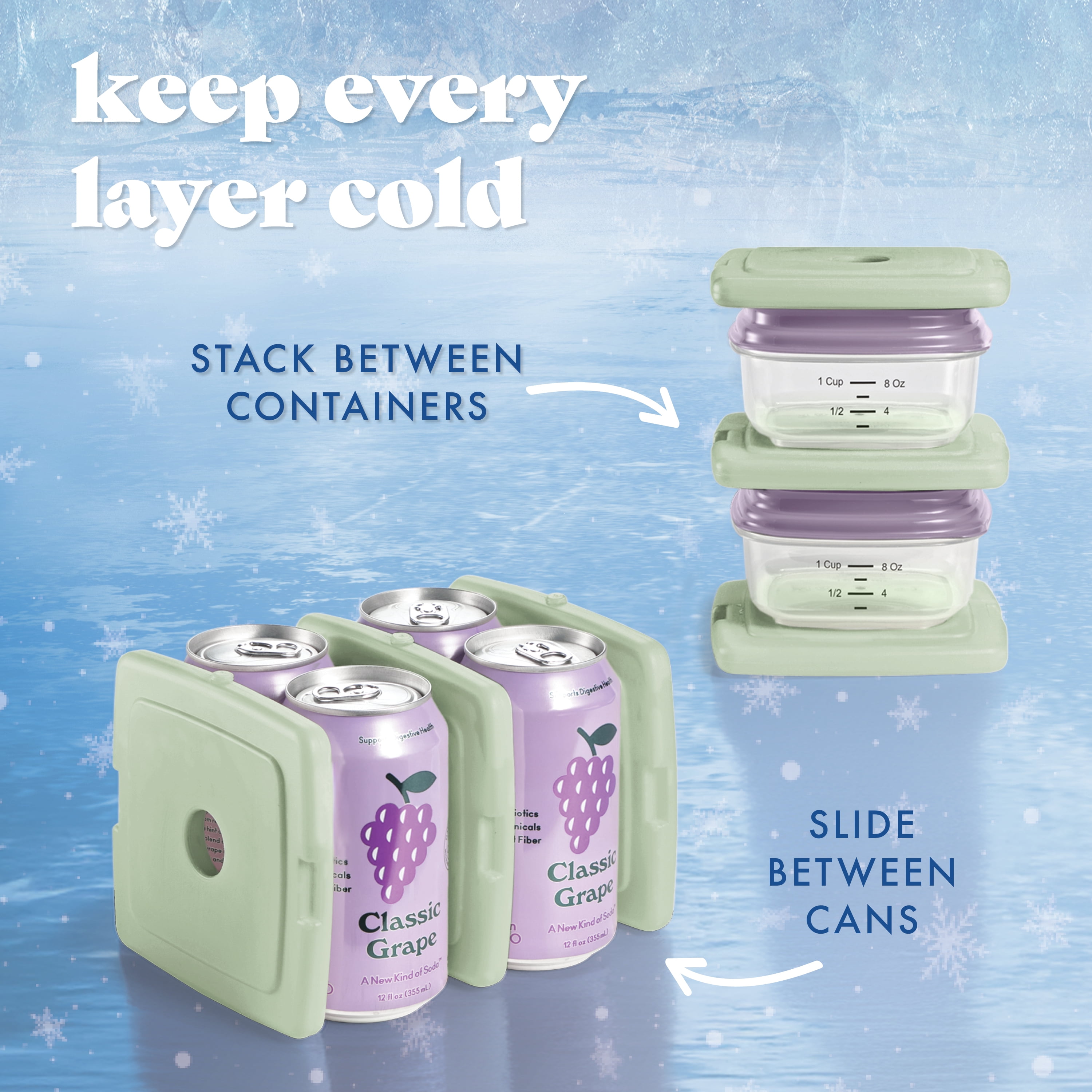 Cool Coolers by Fit + Fresh Reusable Slim Ice Packs for Lunch Bags & Coolers, Sage Green, 4pk