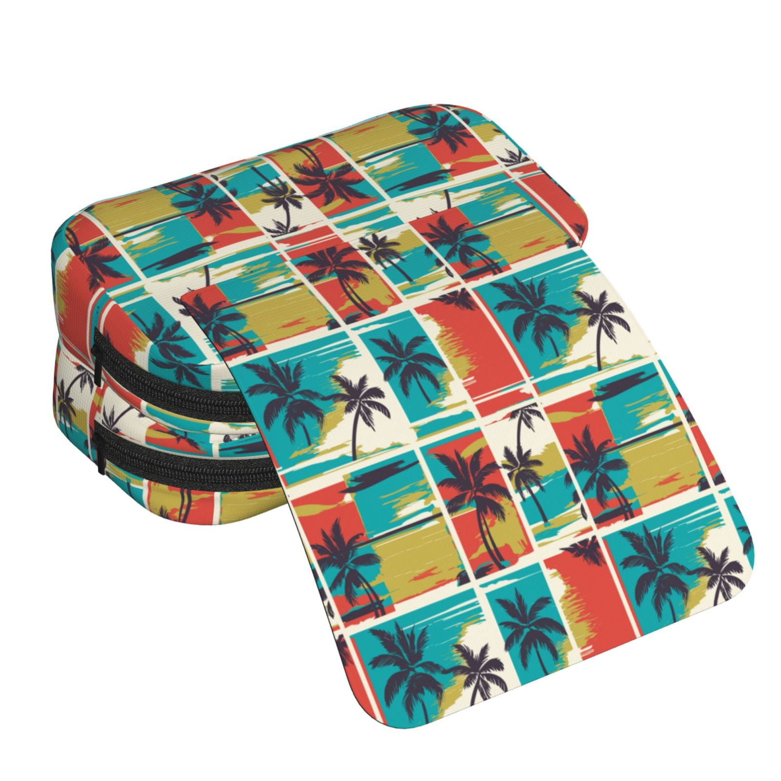 Rateoe Colorful Hawaii Palms Pattern Double Clamshell Pen Case, Storage Organizer with Two Zipper Compartments– Holds Up to 50 Pencils & Pens