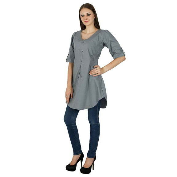 Women Casual Kurta Indian Ethnic Cotton Kurti Designer Tunic Solid Top Dress