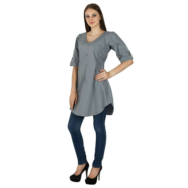 Kurta Décontractée pour Femmes Kurti Ethnique Indienne en Coton Tunique de Designer Haut Uni Robe