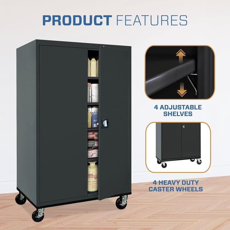 Solid Door Storage Cabinet, 46 in W, 78 in H, 24 in D, Black