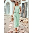 thumbnail image 6 of Women'S Summer 2 Piece Outfits Set Round Neck Sleeveless Tank Crop Top Wide Leg Pants Set with Pockets Mint Green L, 6 of 8