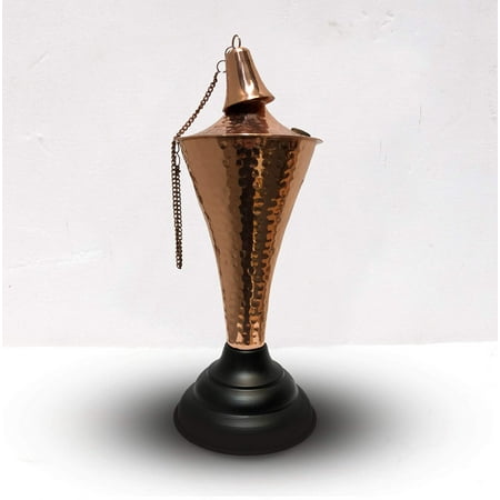Legends Direct Premium Oahu Metal Tabletop Tiki Torches Outdoor, Tiki Style /w Snuffer, Fiberglass Wick & Large 35oz Oil Lamp Deck Torch for Patio, Outdoor, Lawn and Garden (Hammered Copper)