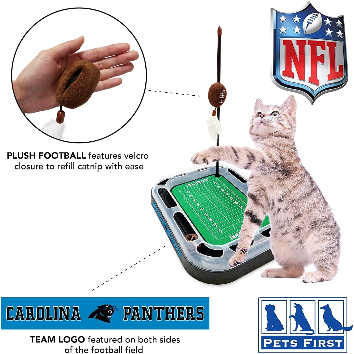 NFL Carolina Panthers CAT Scratcher Toy with Catnip Plush & Feather Cat and Kitty Toy