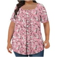 thumbnail image 3 of JURANMO Oversized Shirts for Women Graphic Tees Tops Loose Fit Front Pleated Tunic Blouses Summer Short Sleeve Tshirts Casual Square Neck Pullover Pink L Ofertas Flash, 3 of 6