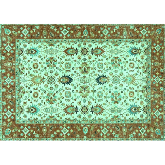 Ahgly Company Machine Washable Indoor Rectangle Oriental Turquoise Blue Traditional Area Rugs, 8' x 12'