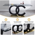 thumbnail image 3 of 7-Piece 70" Glass Dining Table Set, Tempered Glass Top with OC Shape Frame & Stainless Steel Base, 6 Velvet Chairs with Stainless Steel Legs, 3 of 7