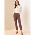 thumbnail image 3 of INSPIRE CHIC Pantalones de tobillo de trabajo de oficina trasera elásticos de cintura alta a cuadros de mujer marrón S, 3 of 6
