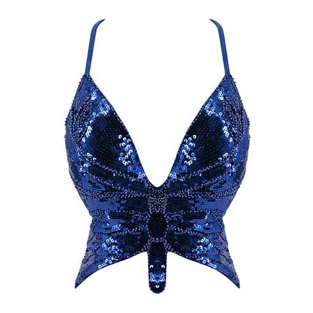 

Roliyen Lingerie For Women Sling Sparkly Sequin Crop Top Bandage Bra Belly Dance Vest Tank Costume Outfits Nightgowns For Women