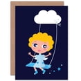 thumbnail image 1 of Curly Hair Angel Swing Cloud Night Lullaby Greetings Card Plus Envelope Blank inside, 1 of 3