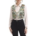 thumbnail image 1 of INSPIRE CHIC Women's Floral Pattern V Neck Sleeveless Button Satin Waistcoat Vest Green XL, 1 of 5