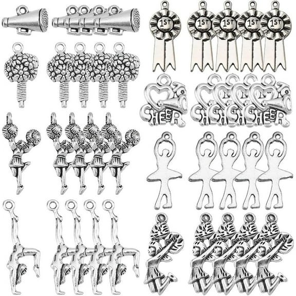 1box 1 Box 80Pcs 8 Styles Cheerleading Charms Bulk Sports Charm Dance School Sports Spirit Gymnastics Alloy Charm for Jewelry Making Charms Bracelet Necklace Earring Women DIY Jewelry Craft