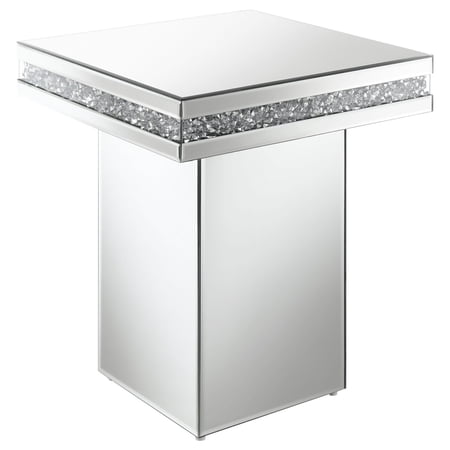Mirrored Accent Table - Modern Glam Side Table - Silver Finish