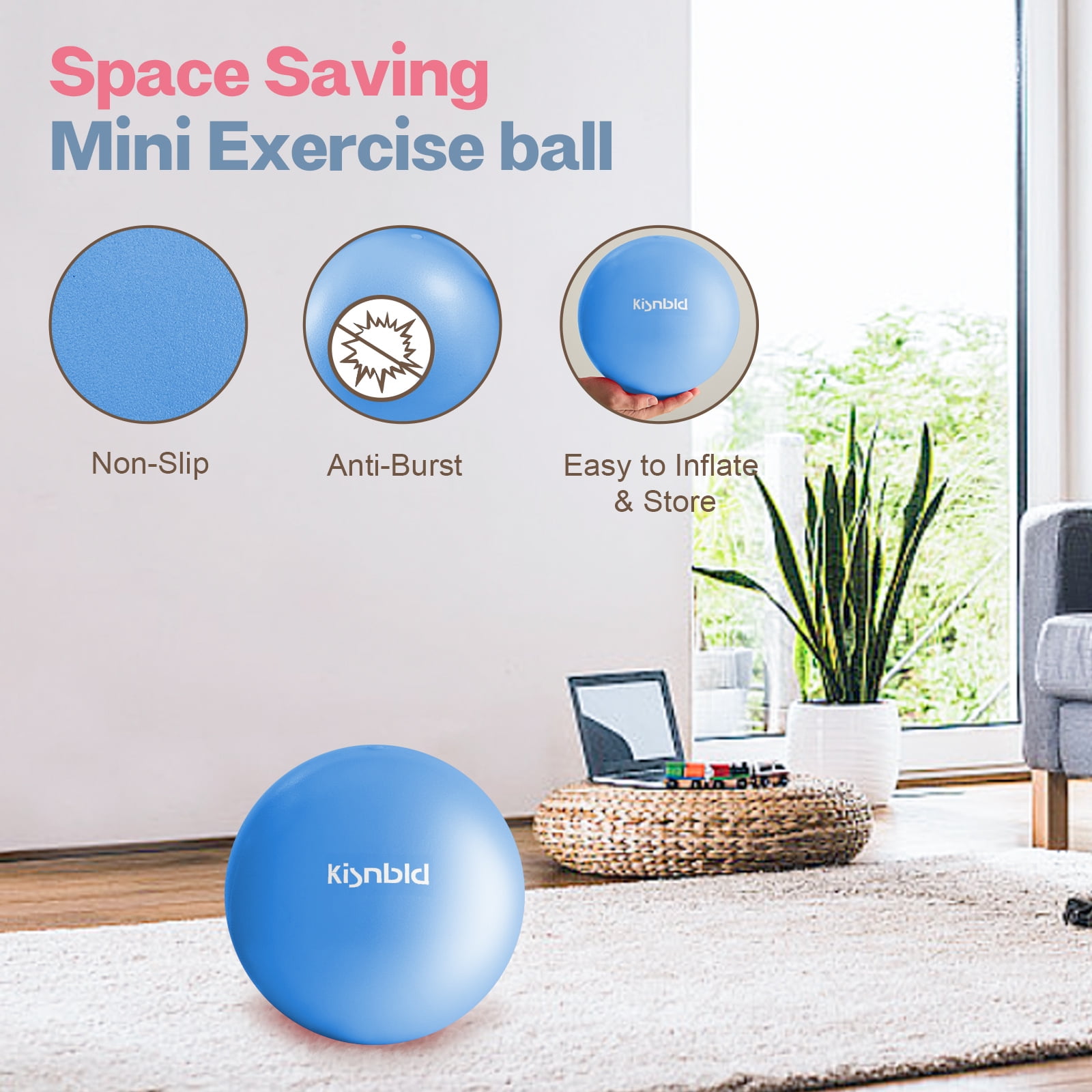 kisnbld Pilates Ball, 9-inch Anti-Burst Small Exercise Ball, Mini Yoga Ball for Physical Therapy, Stretching & Core Strength for Home Gym & Office