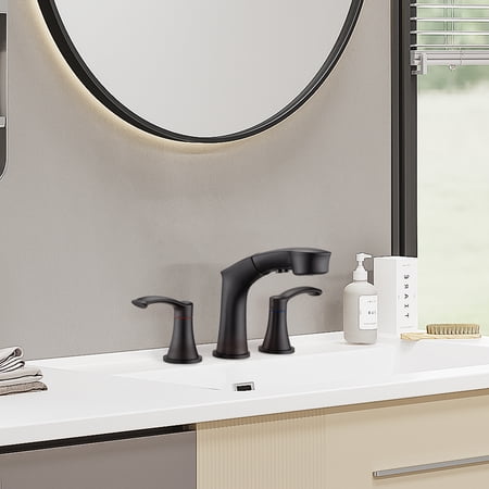 PROOX 8 in. Widespread Double Handle Bathroom Faucet with Pull Out Sprayer