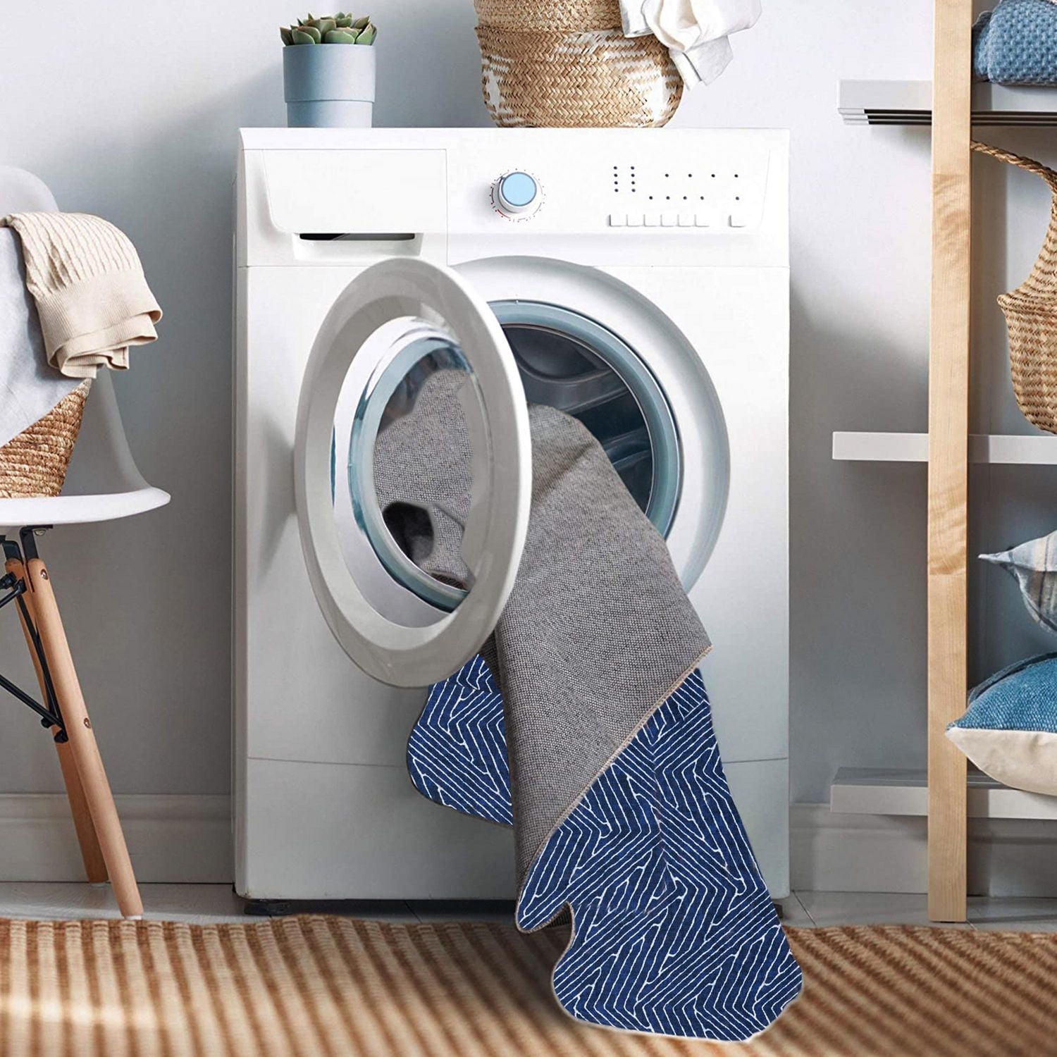 Tapis d'appoint lavable Fuller 3 pi x 5 pi bleu et ivoire