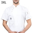 thumbnail image 2 of Chaqueta de chef Delantal de cocina Tres botones con bolsillos delanteros Ropa Camisas de verano para hombres Suministros de cocina para parrilla Restaurante Blanco 3XL Inevent LF000331-05, 2 of 7