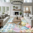 thumbnail image 3 of 8'x10' Area Rugs, Easter Indoor Outdoor Area Rug for Living Room Bedroom, Spring Rabbit Eggs Seasonal Flowers Blue Lattice Washable Bathroom Rugs Kitchen Floor Carpet Mats Home Decor Aesthetic, 3 of 8