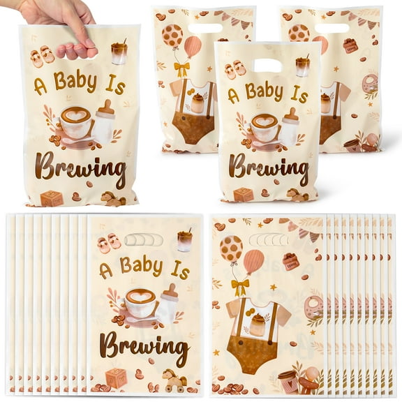 Belanttega 50Pcs Coffee Theme Party Favor Bags Gift Wrapping For Candy, Cookies, Small Gifts Goodie Fillers Supplies For Baby Showers, Birthdays, Gender Reveals