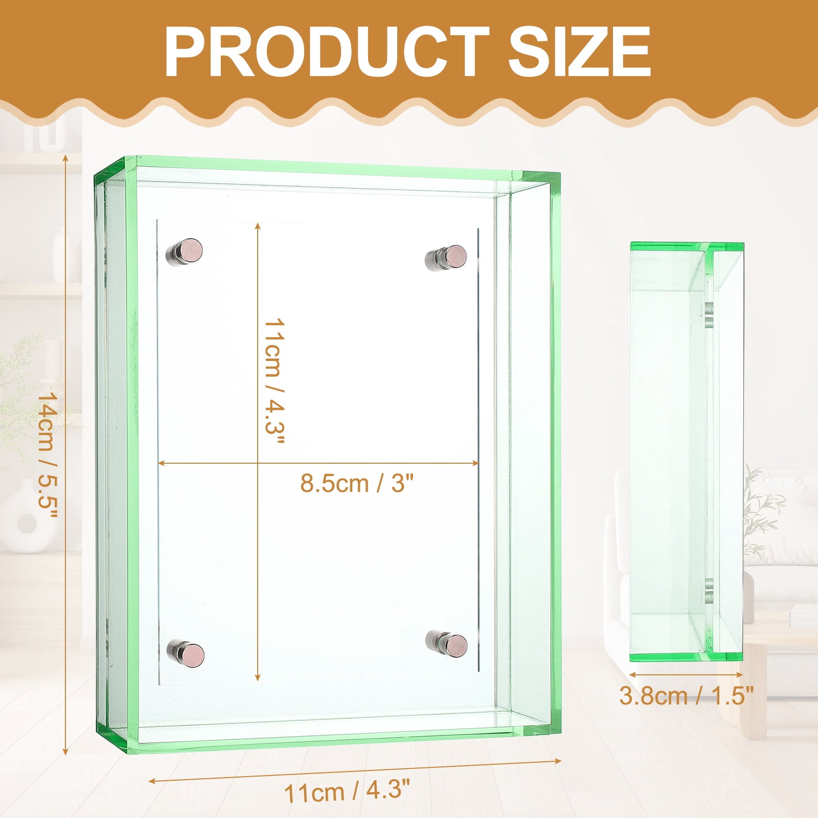 Unique Bargains Acrylic Picture Frame Floating Picture Frames Fluorescent Green 3" x 4"