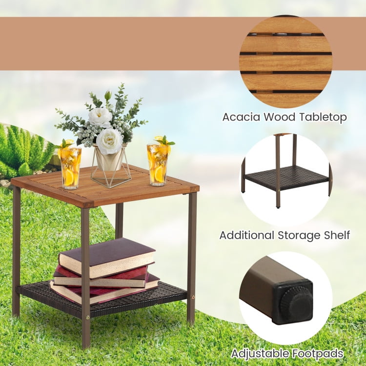 Aimee Lii 3 Pieces Rattan Rocking Bistro Set with Coffee Table and Cushions, Patio Table and Chairs Set, Outdoor Patio Set, Gray