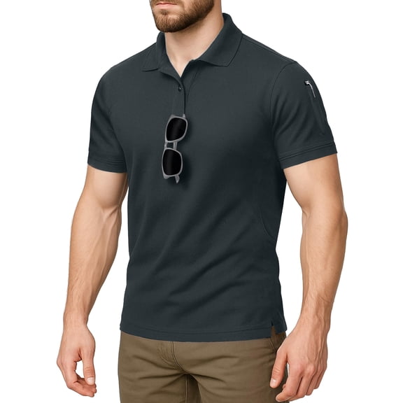 NY Threads Men's Polo Shirt Short Sleeves UPF 50 Quick Dry Performance Tactical Pique Jersey Golf Shirt, X-Large, Dark Grey