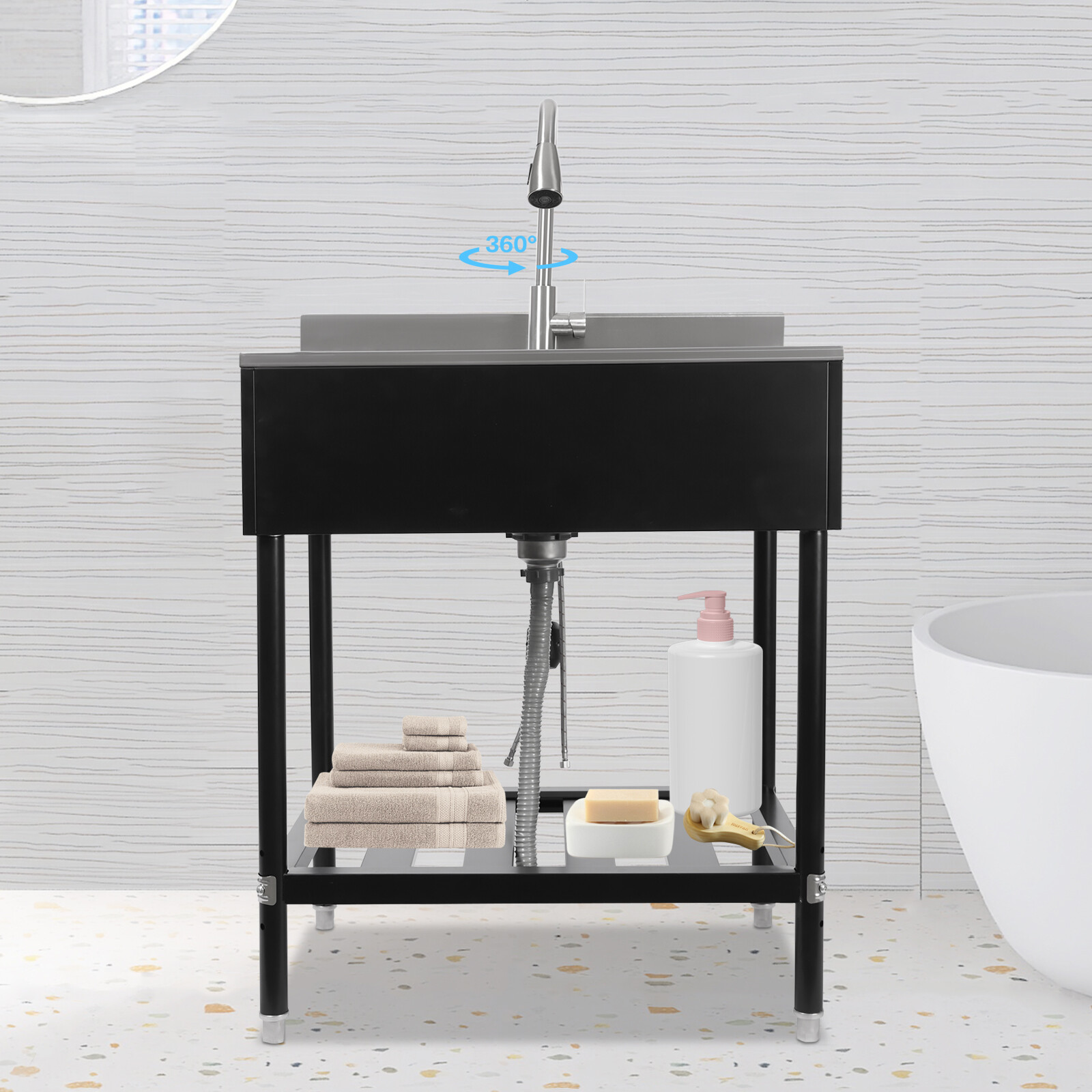 Stainless Steel Sink, Free Standing Single Bowl Kitchen Sink, Sink for Kitchen and Bathroom Farmhouse (30.8*22*39.5in)