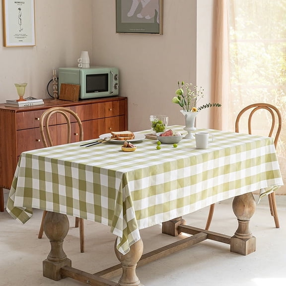 Nvzi Plaid Christmas Tablecloth Cotton Linen Plaid Table Cover for Christmas Party Wedding Table Decoration (55 x 55 inches, Light Green)