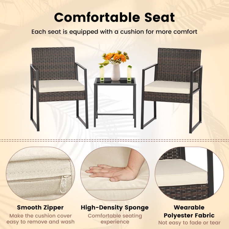 Aimee Lii 3 Pieces Patio Wicker Furniture Set with Coffee Table, Outdoor Patio Set, Off White Aimee Lii 3 Pieces Patio Wicker Furniture Set with Coffee Table, Outdoor Patio Set, Off White
