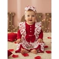 thumbnail image 3 of BemeyourBBs Infant Baby Girl Valentines Day Outfit Cute Newborn Spring Clothes Ruffled Long Sleeve Bodysuit Heart Print Overalls Flare Pants Set Headband, 3 of 9
