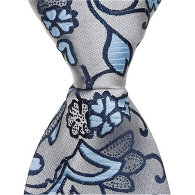S5 - 6 in. Newborn Zipper Necktie - Silver With Blue Flowers