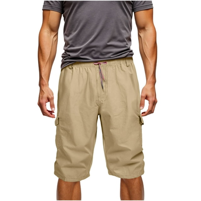 pstuiky Pantalones cortos de gimnasio para hombre, Pantalones cortos cargo cómodos con cintura elástica y bolsillos a la moda para hombre, de verano, informales, lisos