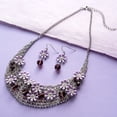 thumbnail image 2 of Elegant Purple Daisy Flower Crystal Statement Necklace and Earring Set with Mesh Chain Jewelry Necklace Earring Silver, 2 of 7