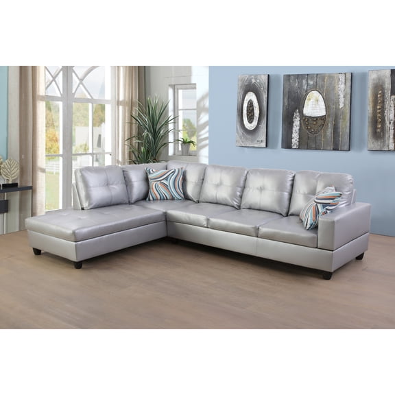 L Shape Sectional Sofa Sets - City Chic Living Room Sofa with Pillows, Silver White