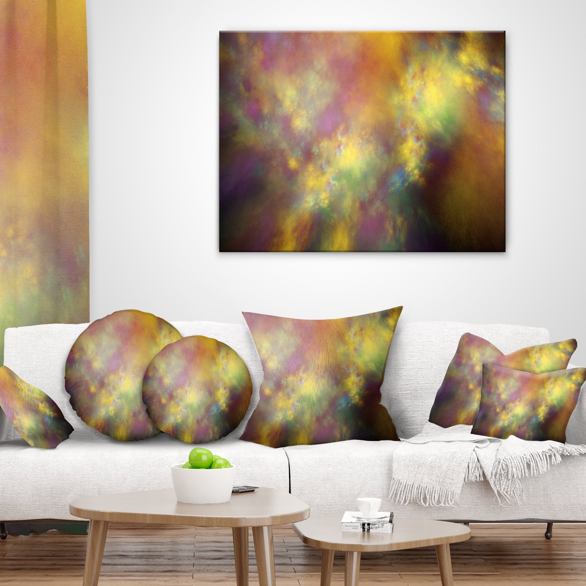 Designart Perfect Yellow Starry Sky - Abstract Throw Pillow - 18x18