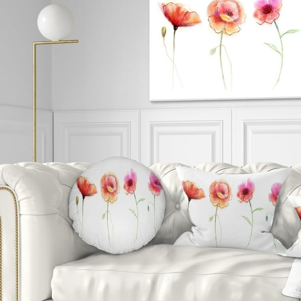 Design Art Designart Watercolor Poppy Flowers Sketch Flower Throw Pillow Walmart Com Walmart Com