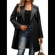 thumbnail image 3 of Gabardina Larga Cruzada de Larga para Mujer, Cortavientos, Clásica, con Solapa y Cinturón. Negro L, 3 of 7