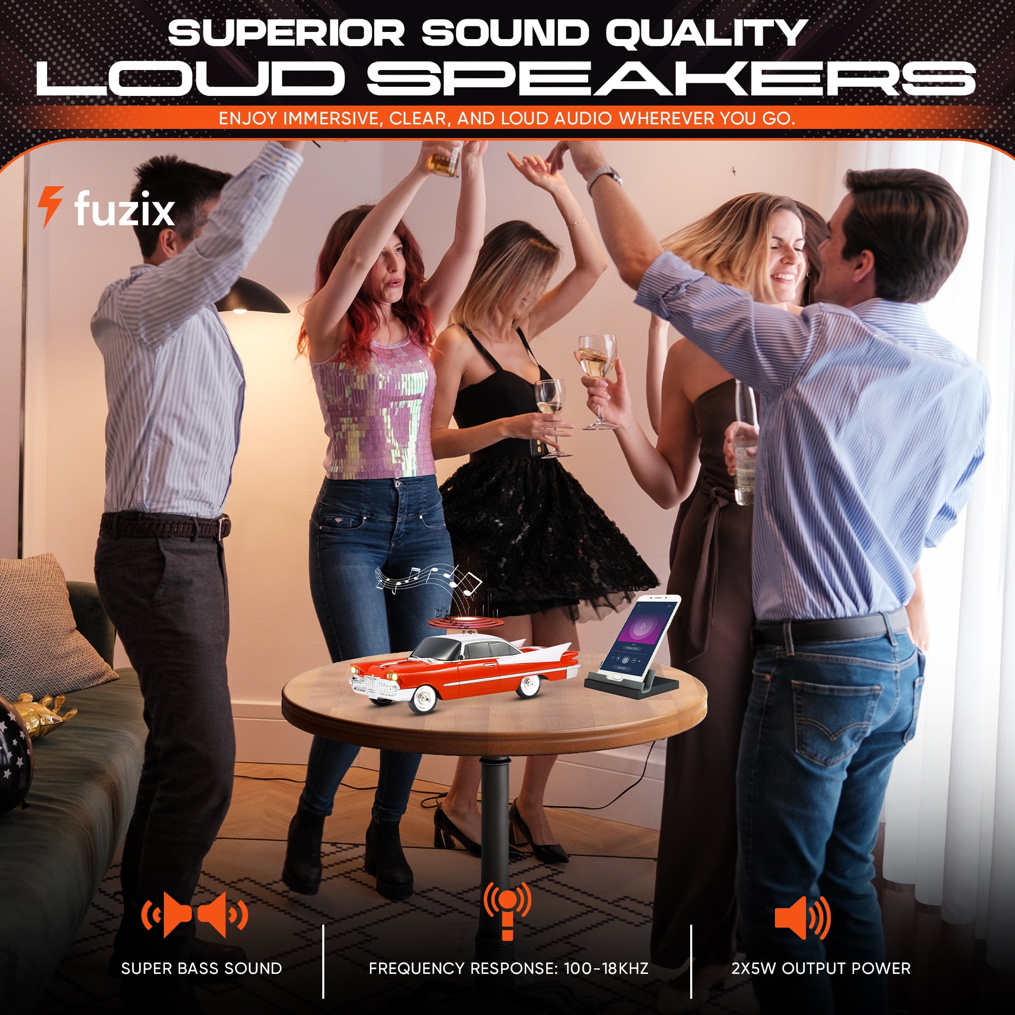 Fuzix WS-1965 Car Bluetooth Portable Speaker with LED AUX USB FM Rechargeable