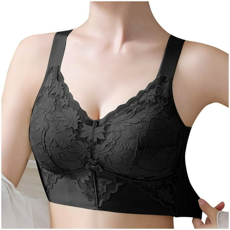 LYEAA Plus Size Bras Wireless Pullover Bra Lace Push up Daily Bras Wirefree Adjustable Strap Lift Soft Bralette No Wire Breathable Comfort Womens Sleeping Bras Black L