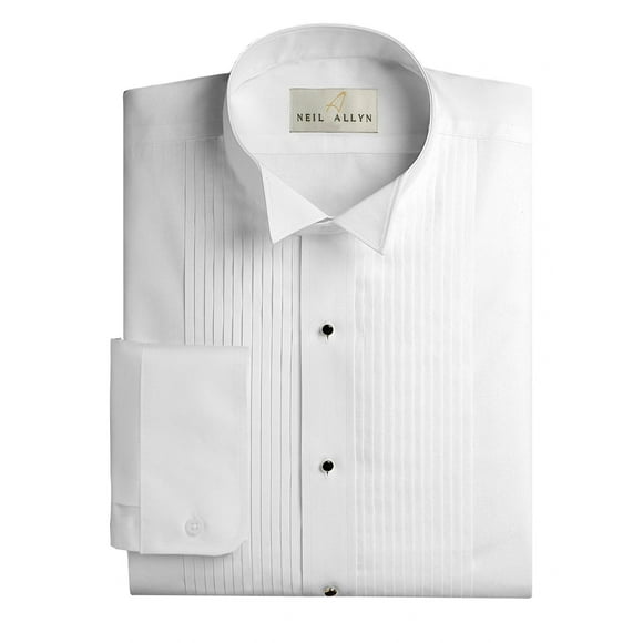 Neil Allyn Men's SLIM FIT Wing Collar 1/4" Pleats Tuxedo Shirt,White,L, Neck 16"-16.5", Sleeve length 32"-33"