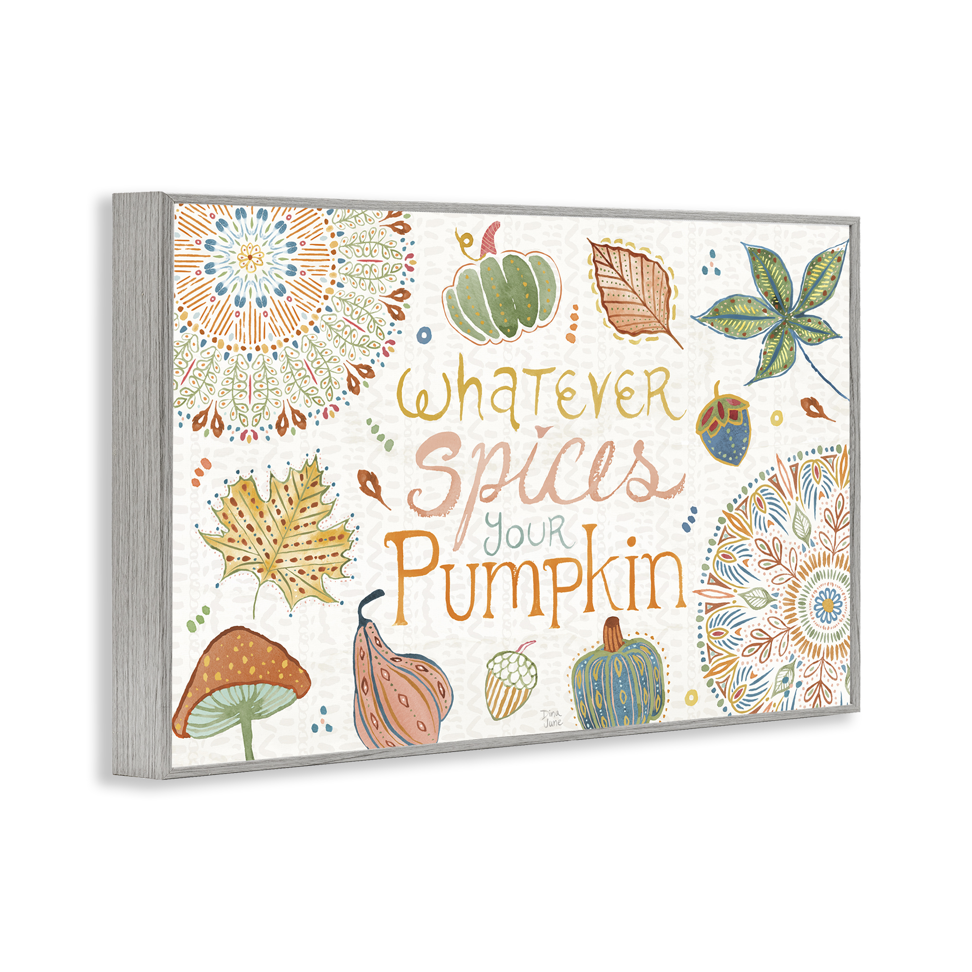 Stupell Industries Whatever Spices Your Pumpkin Holiday Painting Gray Framed Art Prints Wall Art, 30 x 20