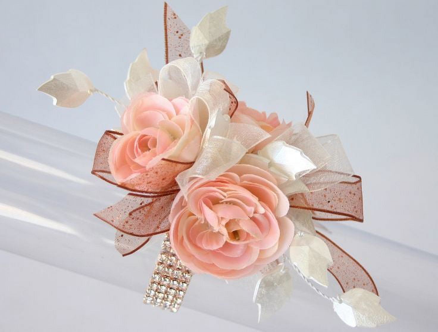Floral Corsage Bracelet - Rose Gold Rhinestones - Rock Candy Collection 