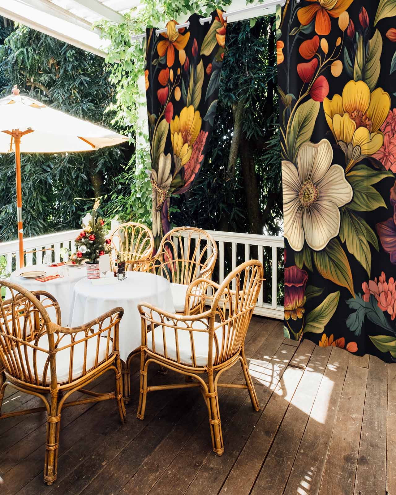 nqOlkjepod Outdoor Curtains for Patio Waterproof, Orange Flower Outdoor Privacy Panels Grommet, Sunflower Watercolor Plant Floral Leaf Blackout Outside Curtains for Porch/Cabana 54"x108", 2 Panels
