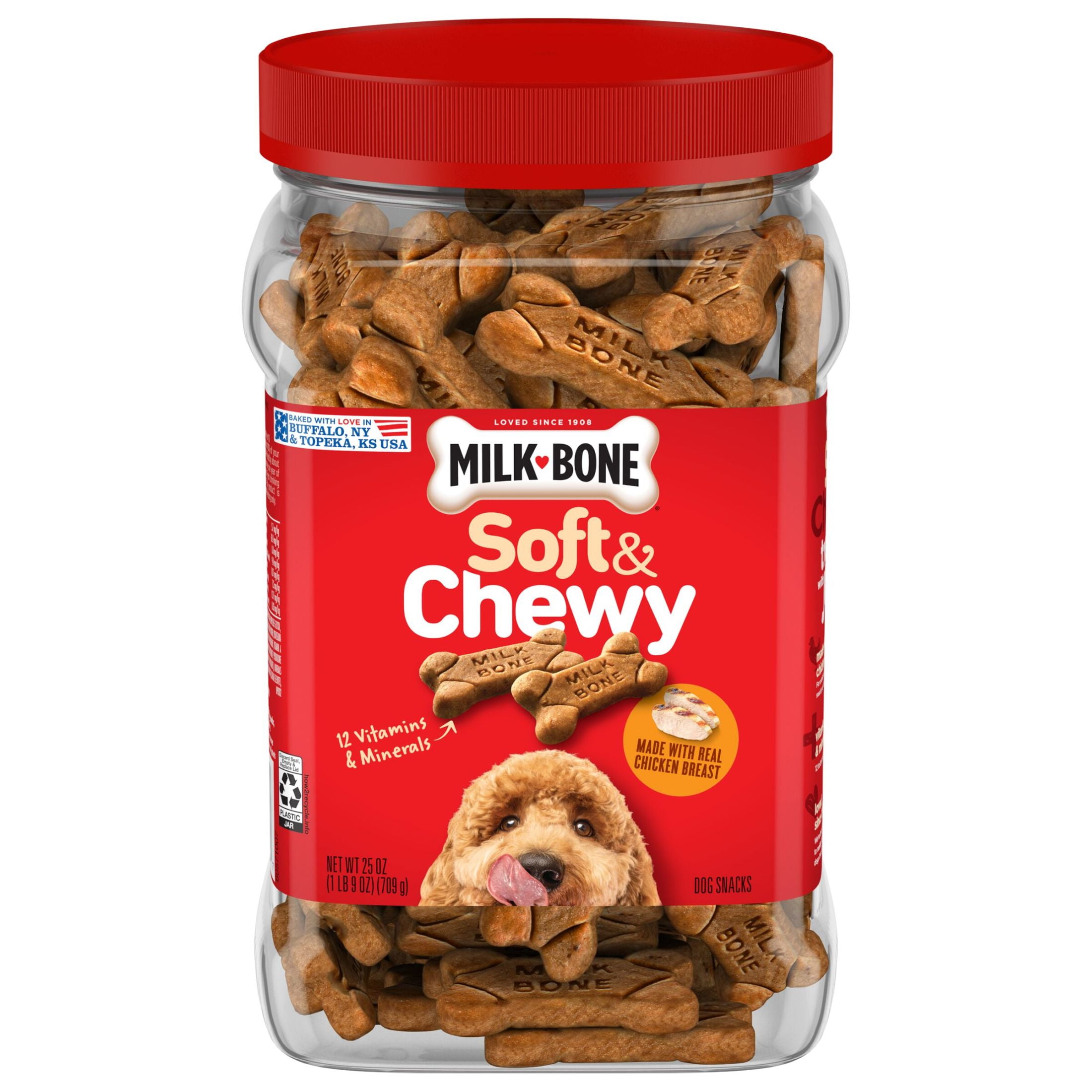 (2 pack) Milk Bone Soft and Chewy Dog Treats, Chicken Recipe With Chicken Breast, 25oz Canister