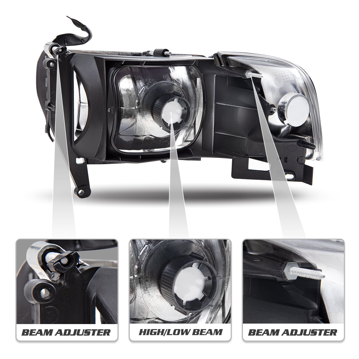 Pair For 1994-2002 Dodge Ram 1500/94-02 2500 3500 Headlights Chrome Headlamp