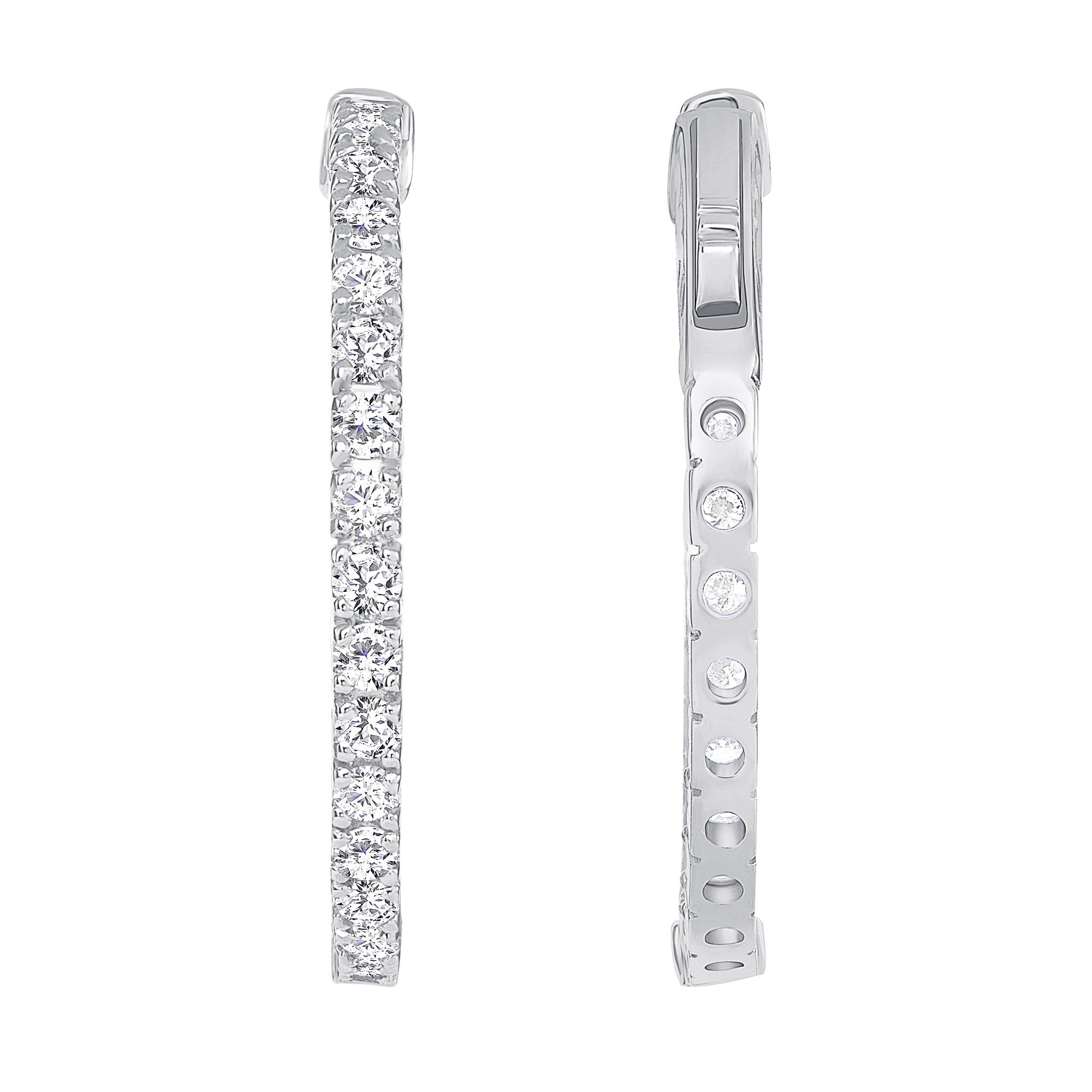 1 Carat Diamond Inside-Out Hoop Earrings for Women in 14k White Gold Elegantly Crafted with Secure Lock G-H by Beverly Hills Jewelers