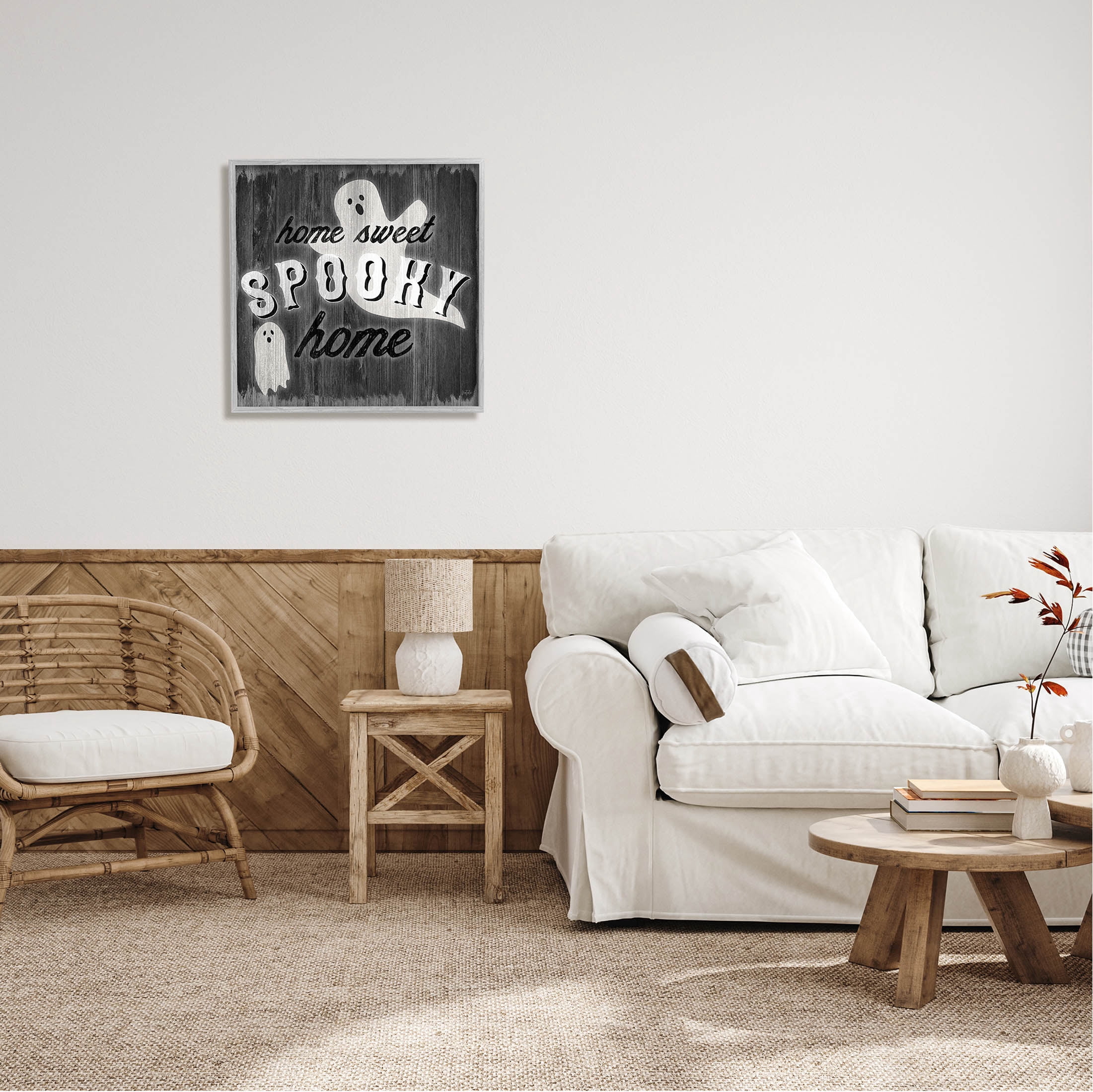 Stupell Industries Sweet Spooky Home Ghosts Sign Graphic Art Gray Framed Art Print Wall Art, Design by Natalie Carpentieri