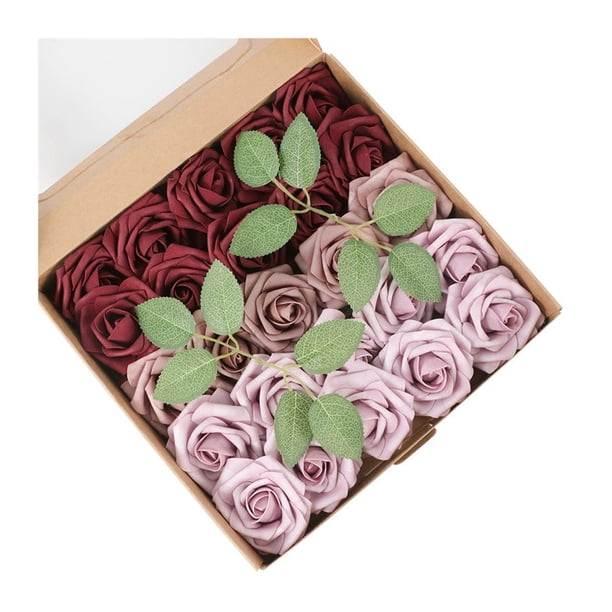 25 rosas artificiales de tallo largo de tacto real, ramo de rosas de seda sintética para bodas, fiestas, centros de mesa y decoración de festivales.